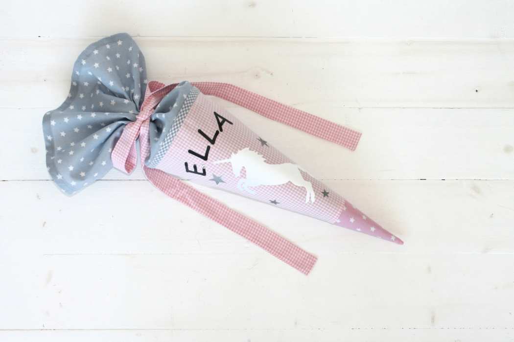 Geschwisterschultuete mit Einhorn rosa